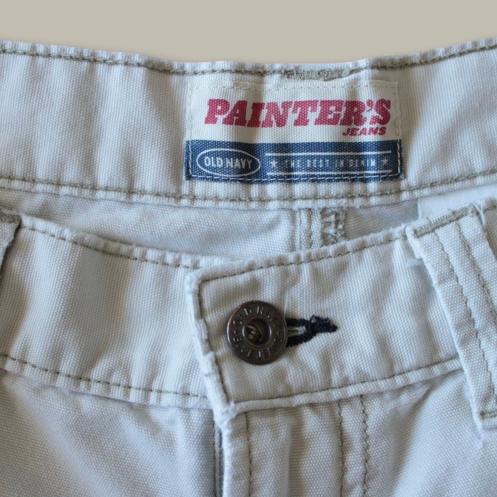 Old Navy Vintage 90s Painter Carpenter Shorts 32 Stone Beige Canvas Utility - Picture 2 of 8